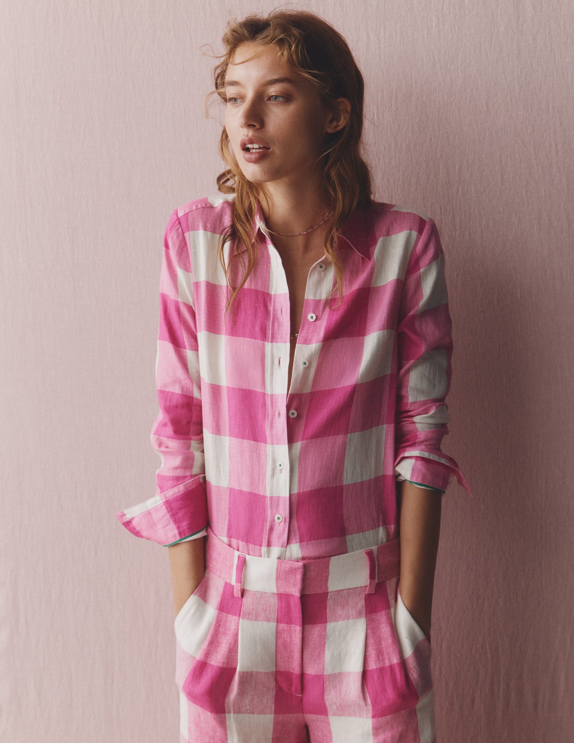 Sienna Linen Shirt-Pink Gingham-6