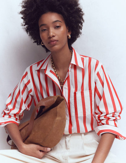 Sadie Relaxed Cotton Shirt-Ivory and Salsa Stripe-2