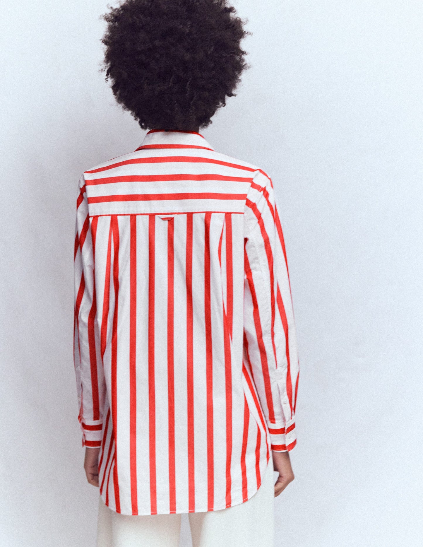 Sadie Relaxed Cotton Shirt-Ivory and Salsa Stripe