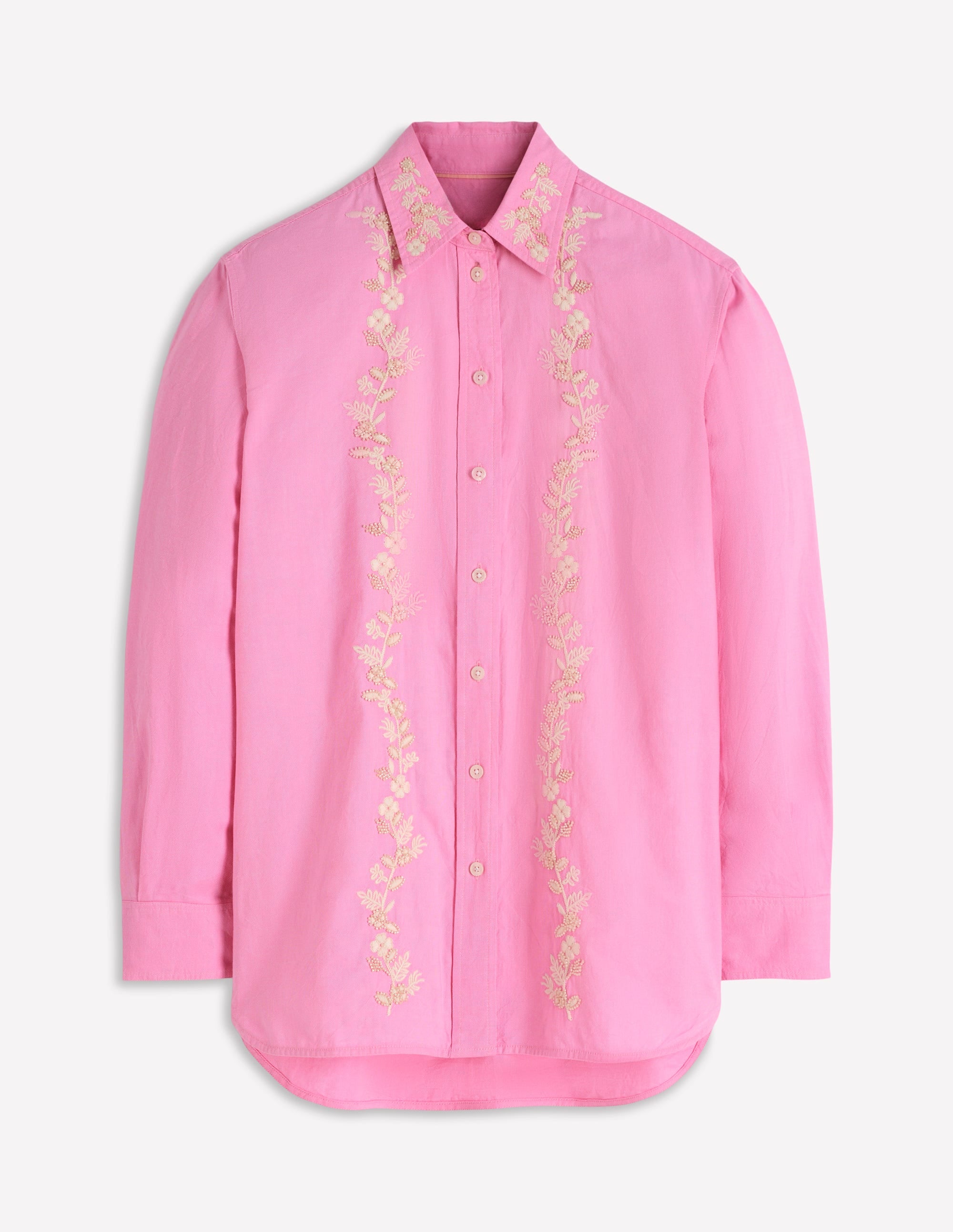 Sadie Relaxed Cotton Shirt - Pink Floral Beaded Oxford | Boden USA