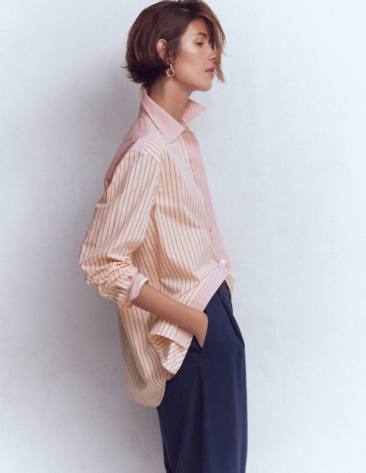 Sadie Relaxed Cotton Shirt-Pink Stripe Hotch