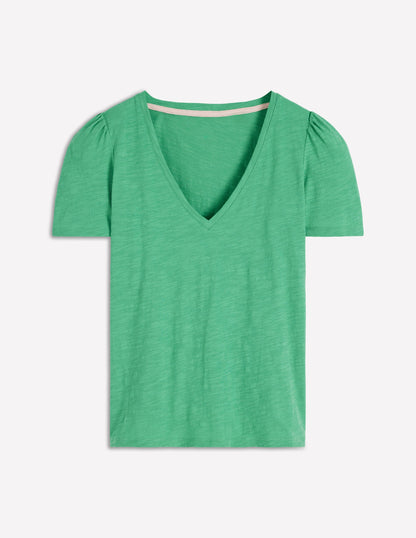 V Neck Slub T-shirt-Aloe Green-5