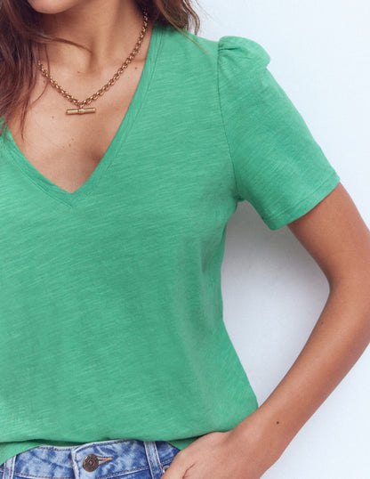 V Neck Slub T-shirt-Aloe Green-2