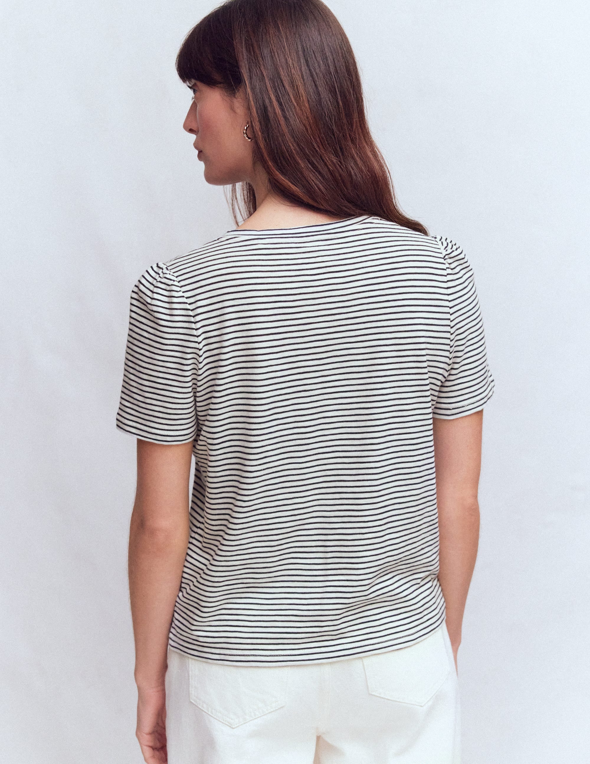 Sophie V - neck Slub T - shirt - Ivory, Navy Stripe | Boden USA