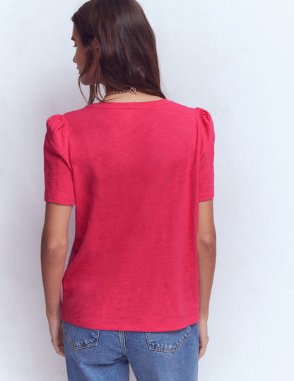 V Neck Slub T-shirt-Virtual Pink-3