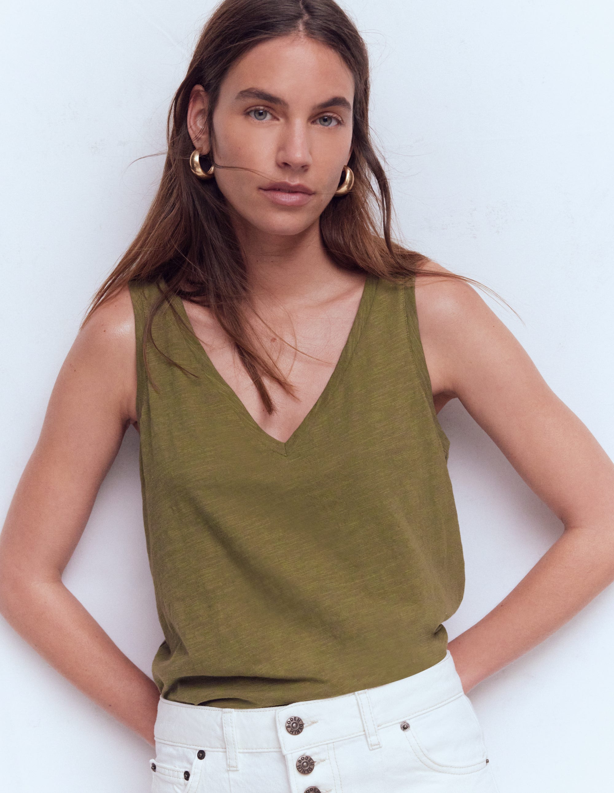 Regular V-Neck Slub Tank-Capulet Olive - Image 1