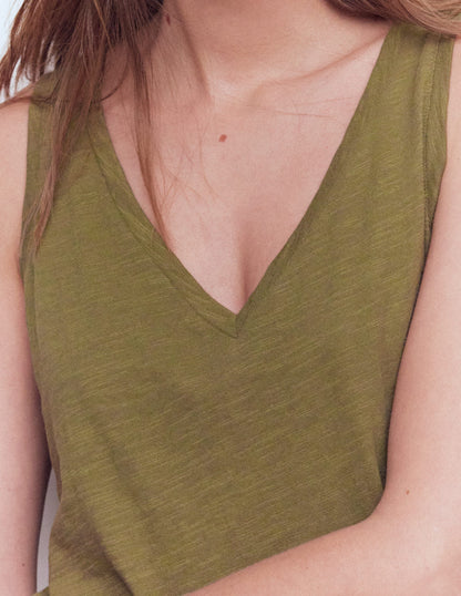 Regular V-Neck Slub Tank-Capulet Olive-2