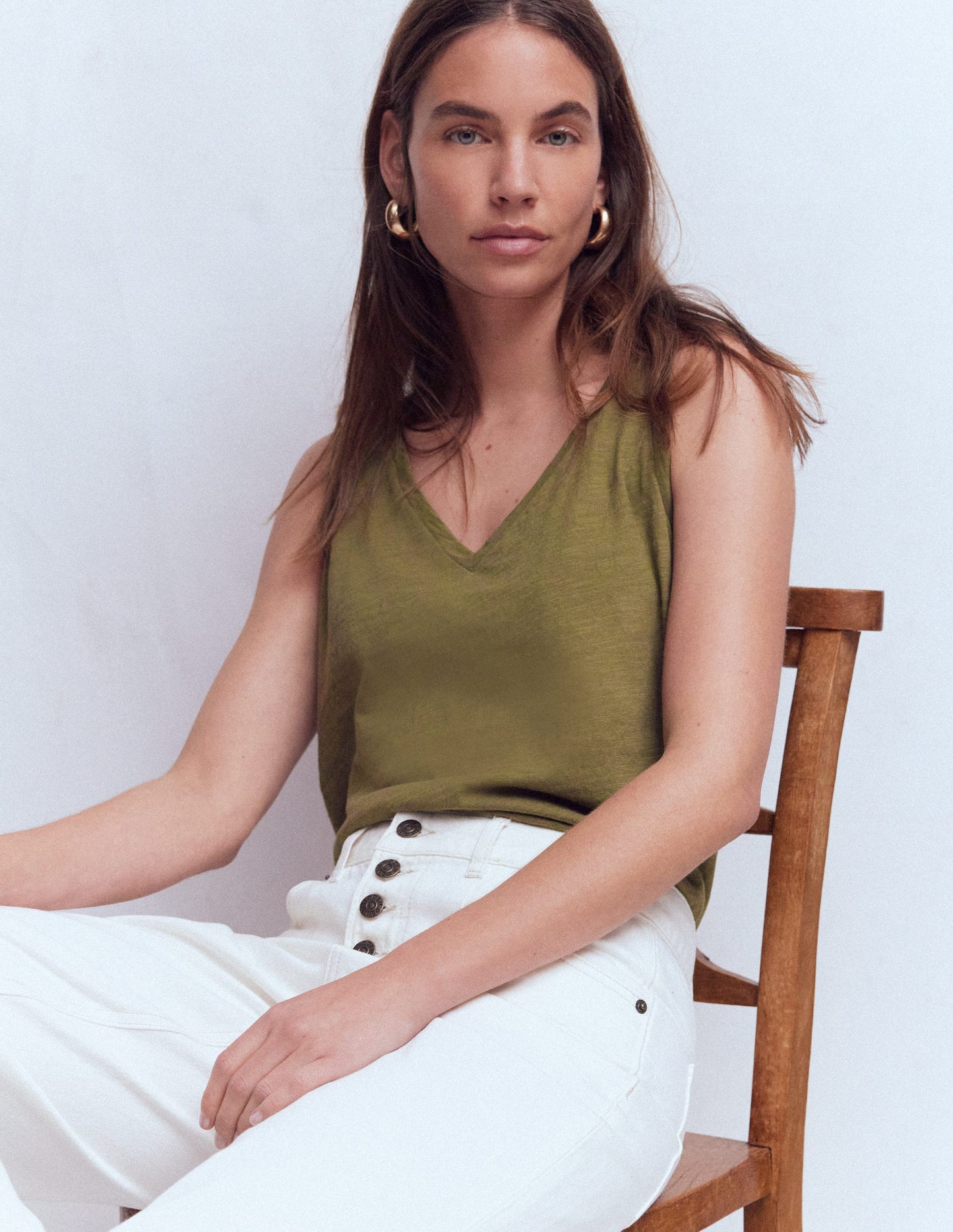 Regular V-Neck Slub Tank-Capulet Olive