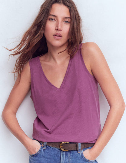Regular V-Neck Slub Tank-Damson-1