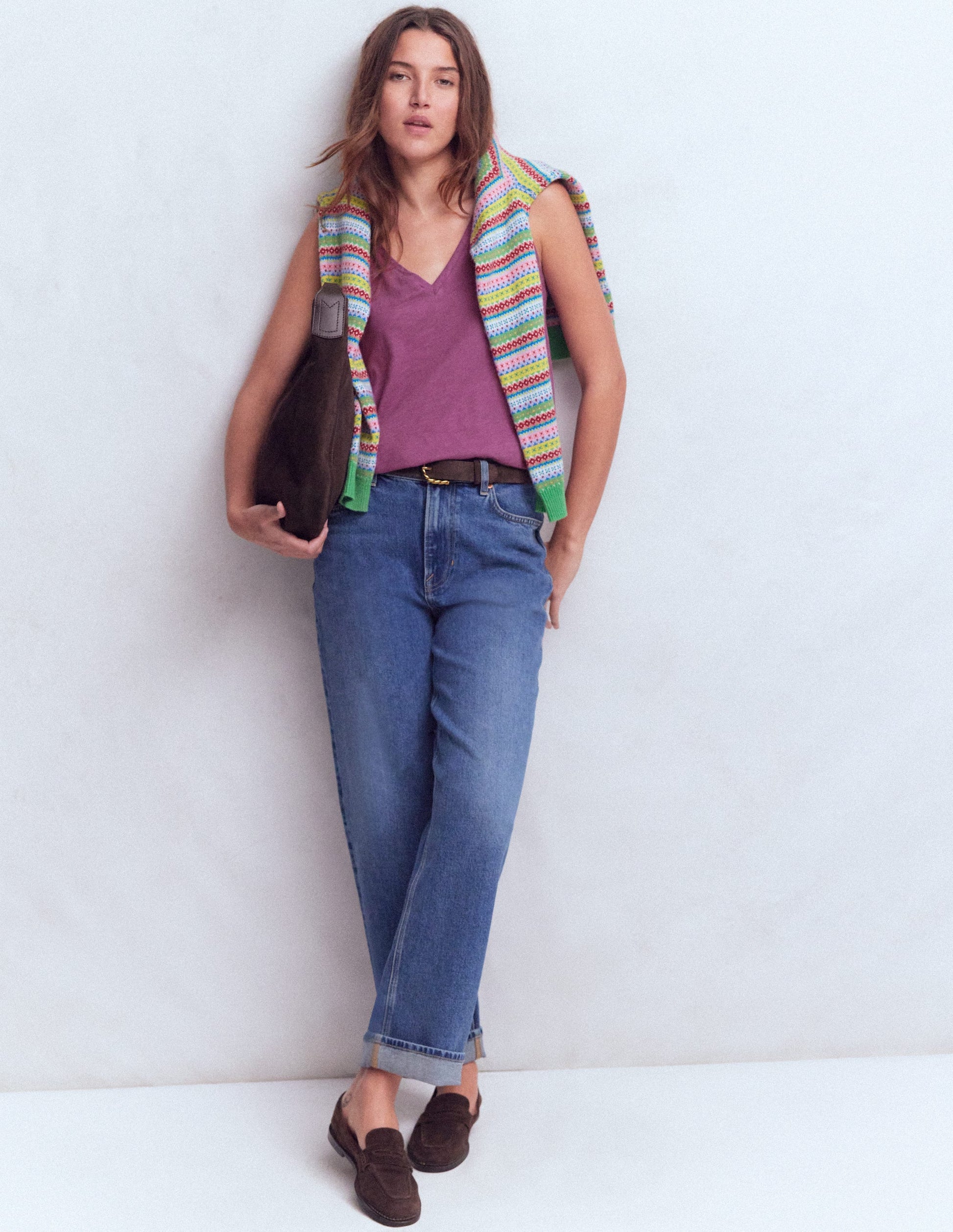 Regular V-Neck Slub Tank-Damson-4