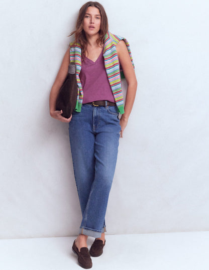 Regular V-Neck Slub Tank-Damson-4