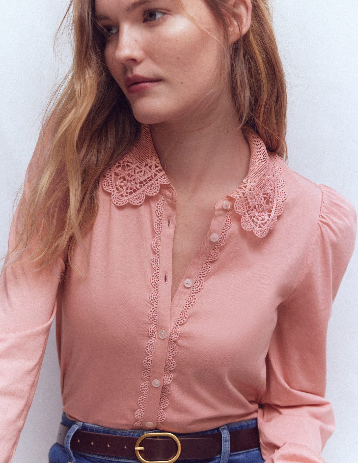 Lace Collar Blouse-Pink