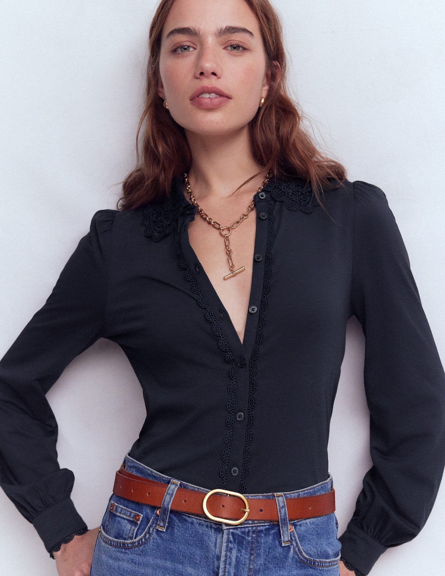 Lace Collar Blouse-Navy