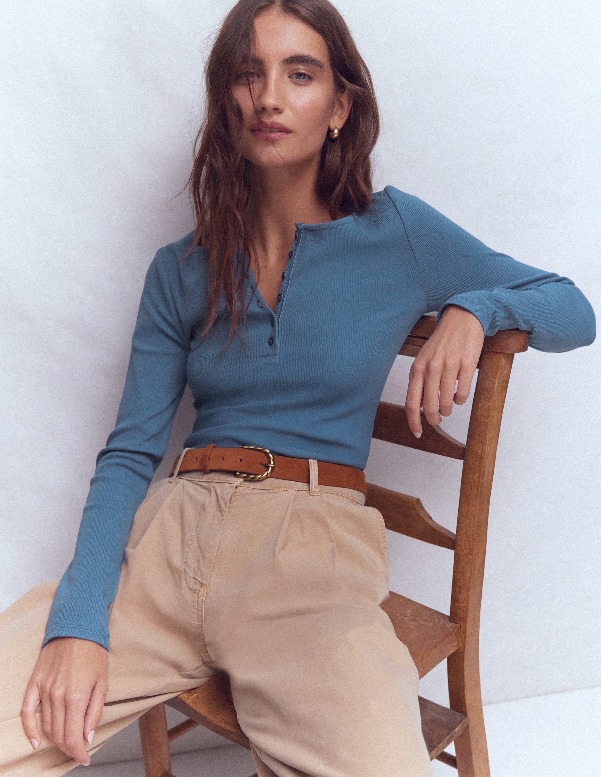 Rib Henley-Sailor Blue - Image 1
