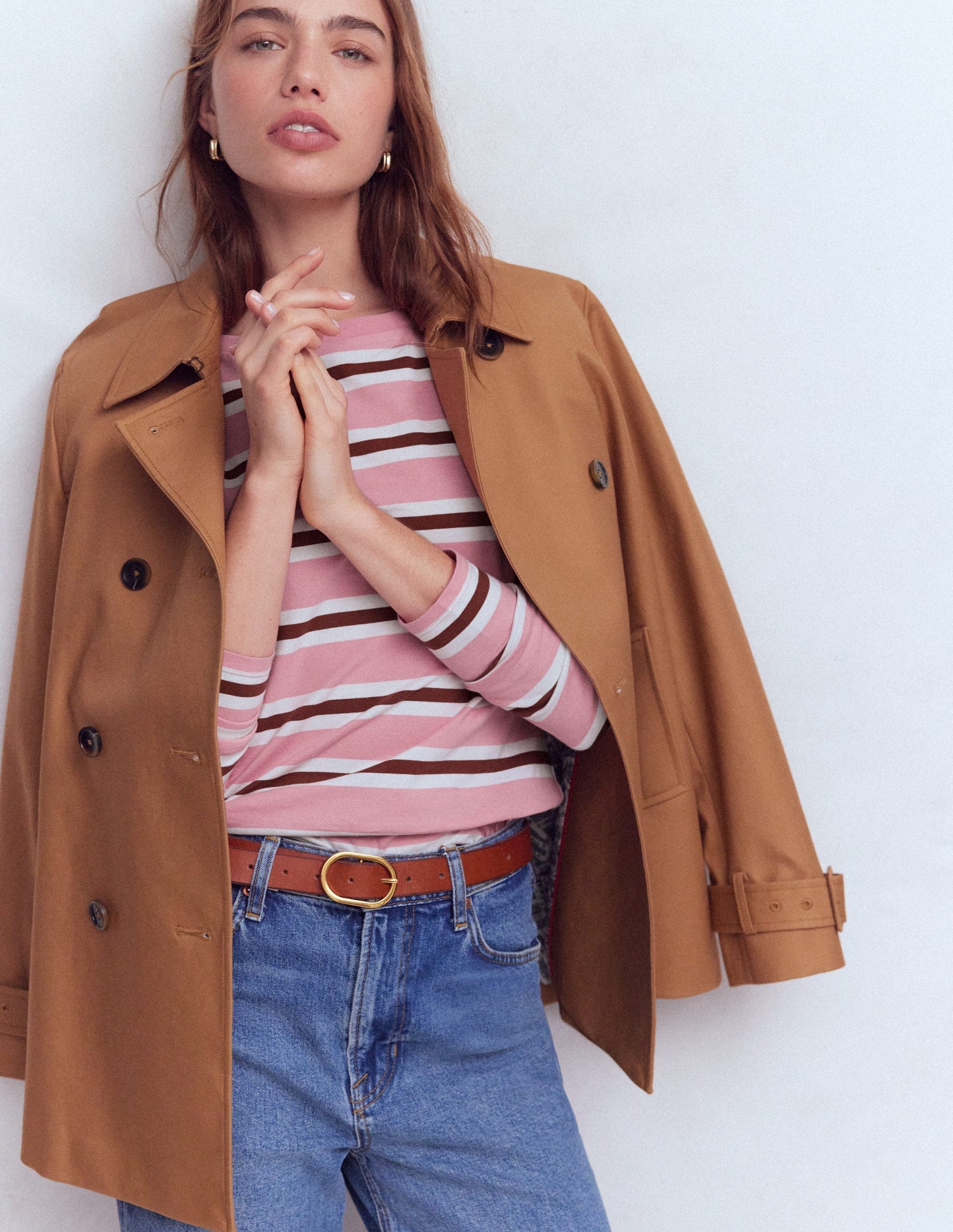 Olivia Long Sleeve Breton-Formica Pink and Russet Stripe