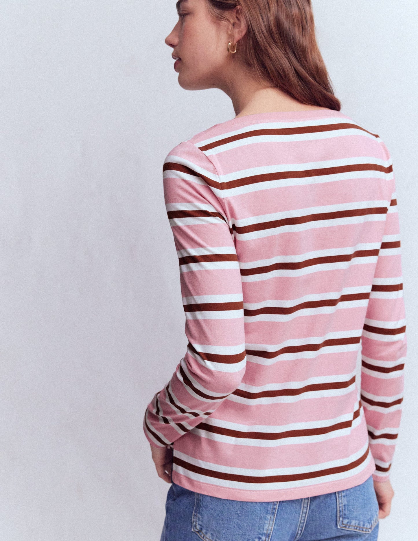 Olivia Long Sleeve Breton-Formica Pink and Russet Stripe