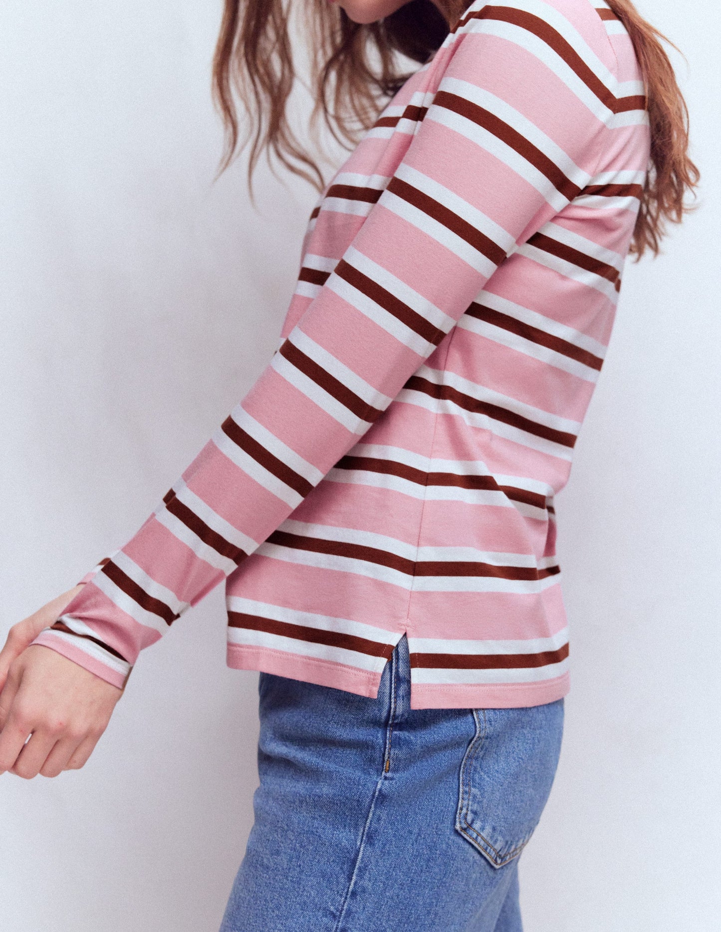 Olivia Long Sleeve Breton-Formica Pink and Russet Stripe