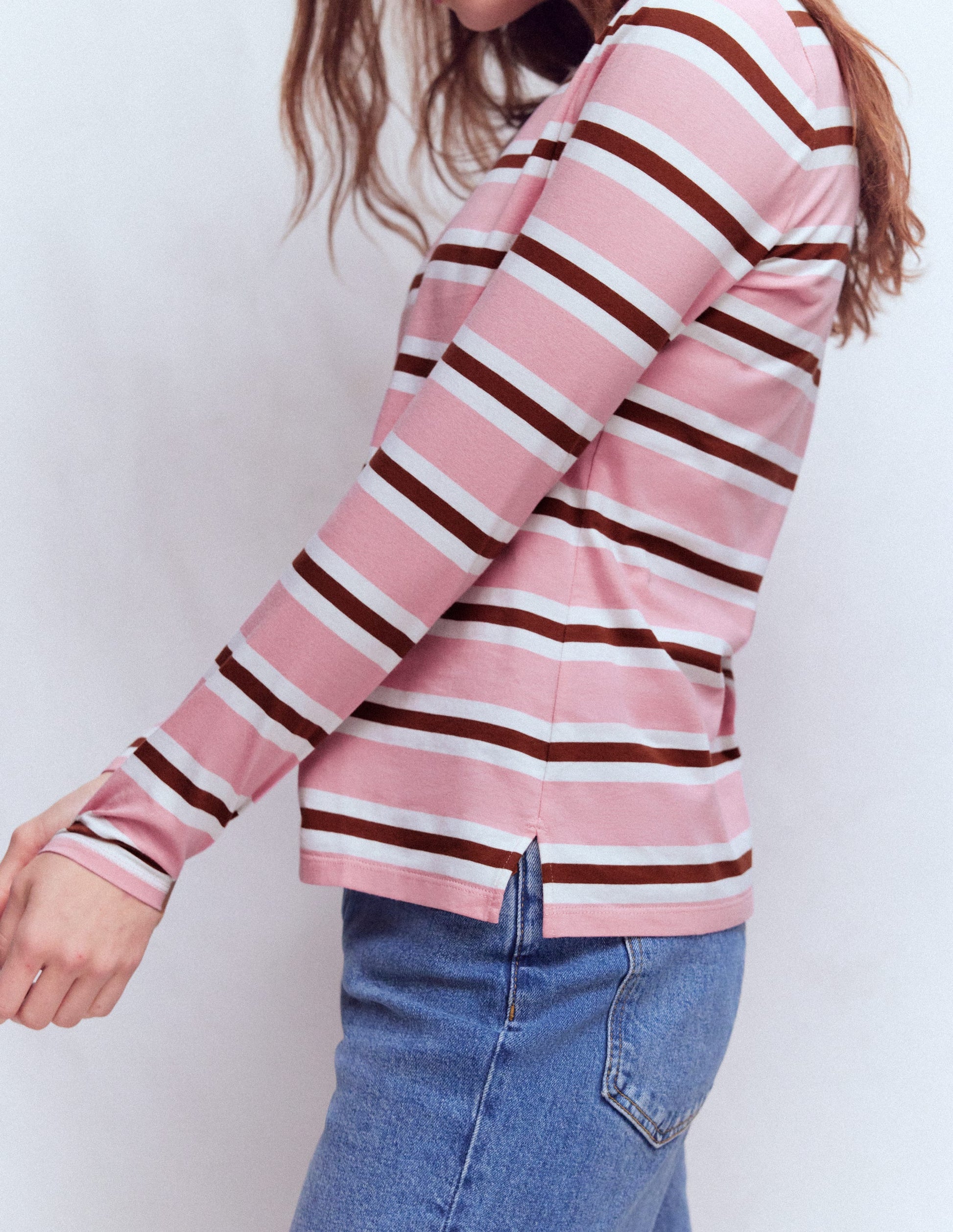 Olivia Long Sleeve Breton-Formica Pink and Russet Stripe-4