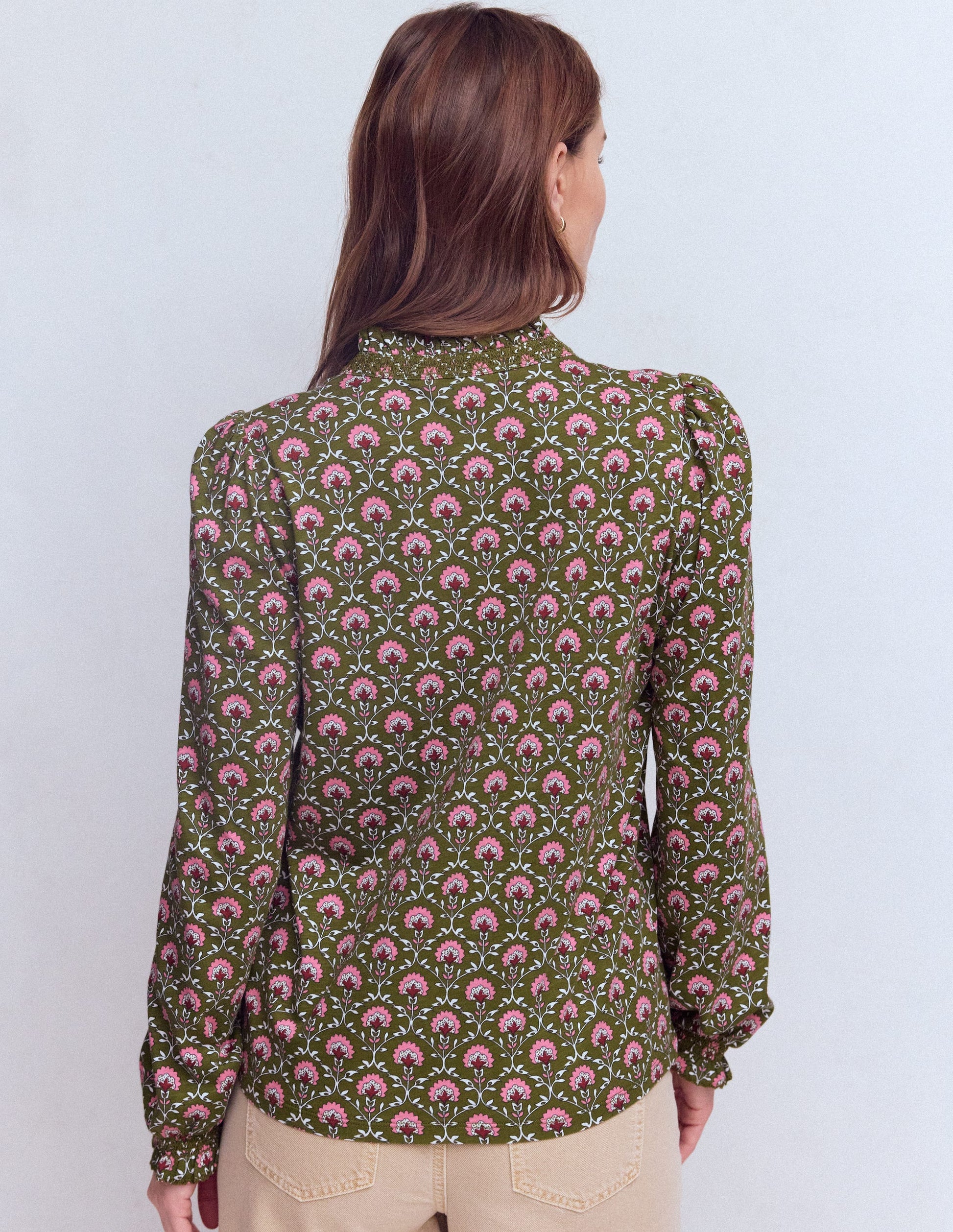 Effie Smocked Detail Shirt-Mayfly, Flower Lattice-3