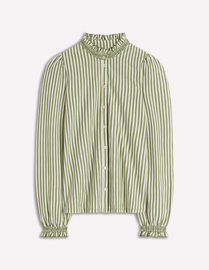 Effie Smocked Detail Shirt-Dill Stripe-6