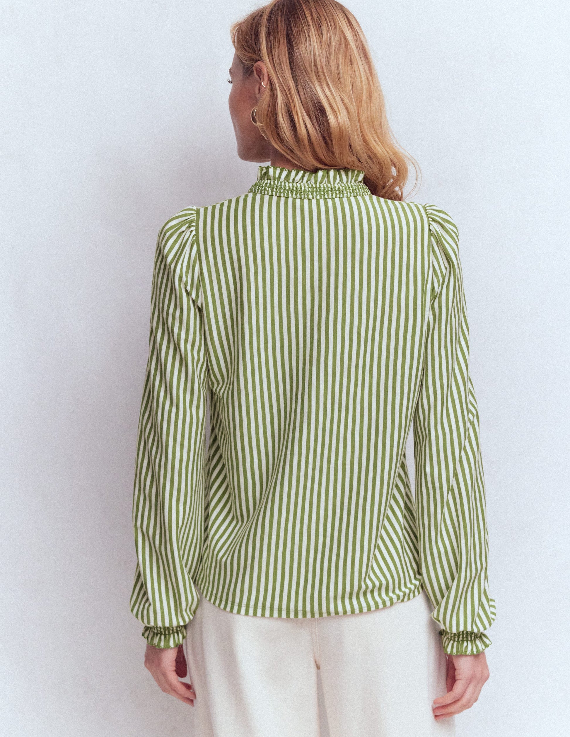 Effie Smocked Detail Shirt-Dill Stripe-4