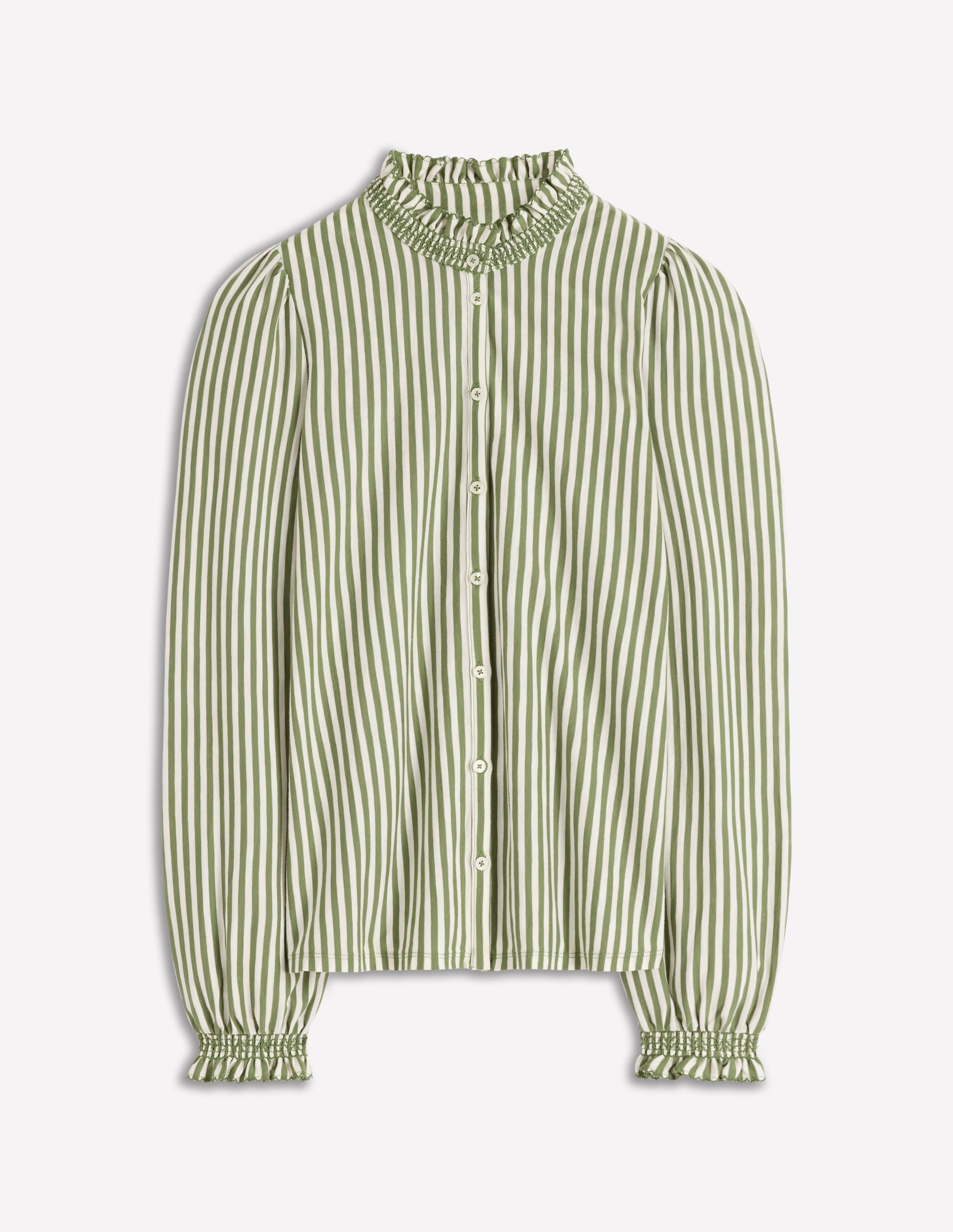 Effie Smocked Detail Shirt-Dill Stripe - Image 6
