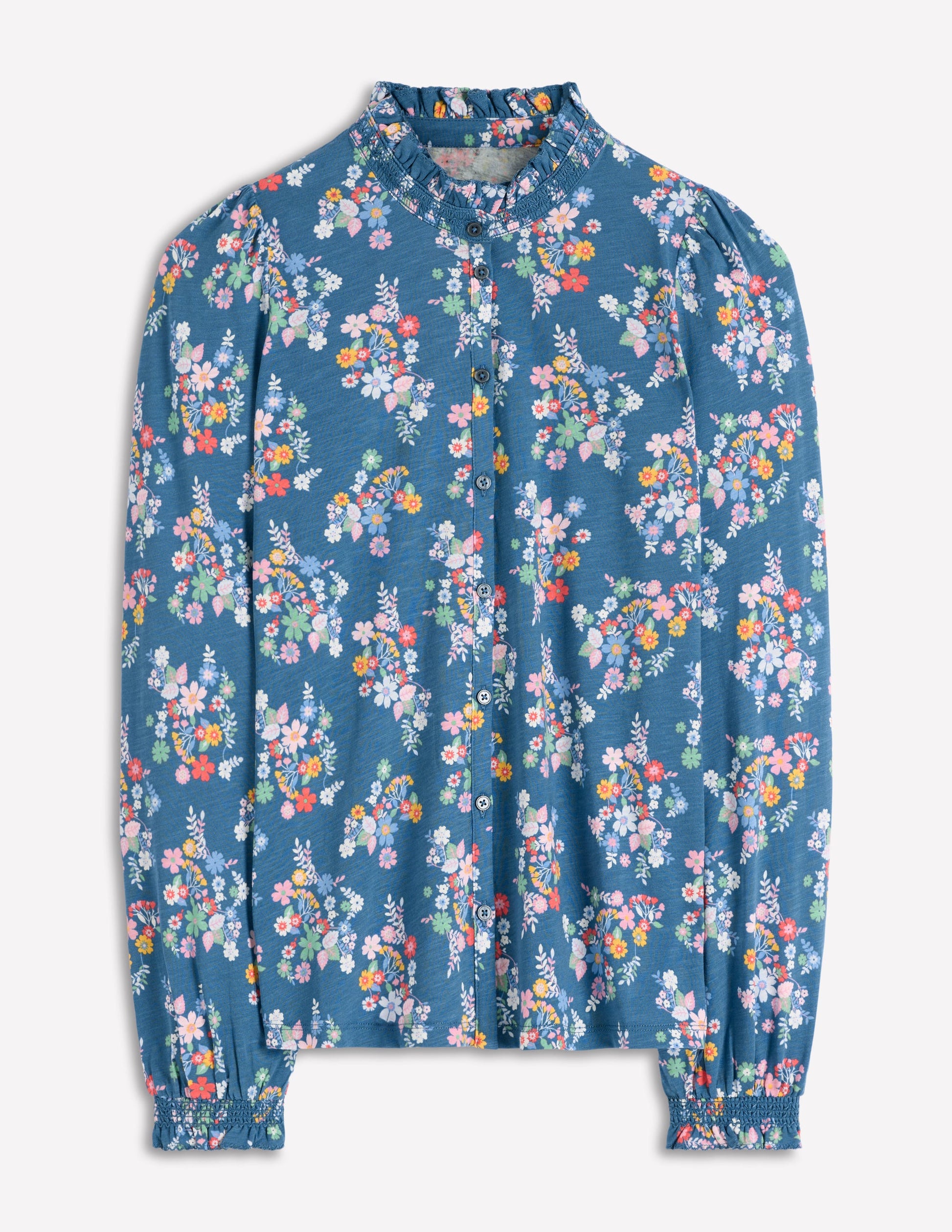 Effie Smocked Detail Shirt-Blue, Blossom Cluster-5