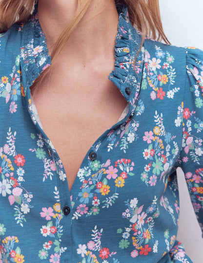 Effie Smocked Detail Shirt-Blue, Blossom Cluster-2