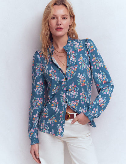 Effie Smocked Detail Shirt-Blue, Blossom Cluster-4