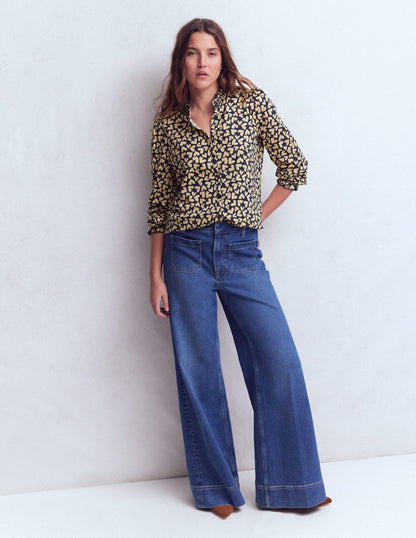 Effie Smocked Detail Shirt-Navy Heart-4