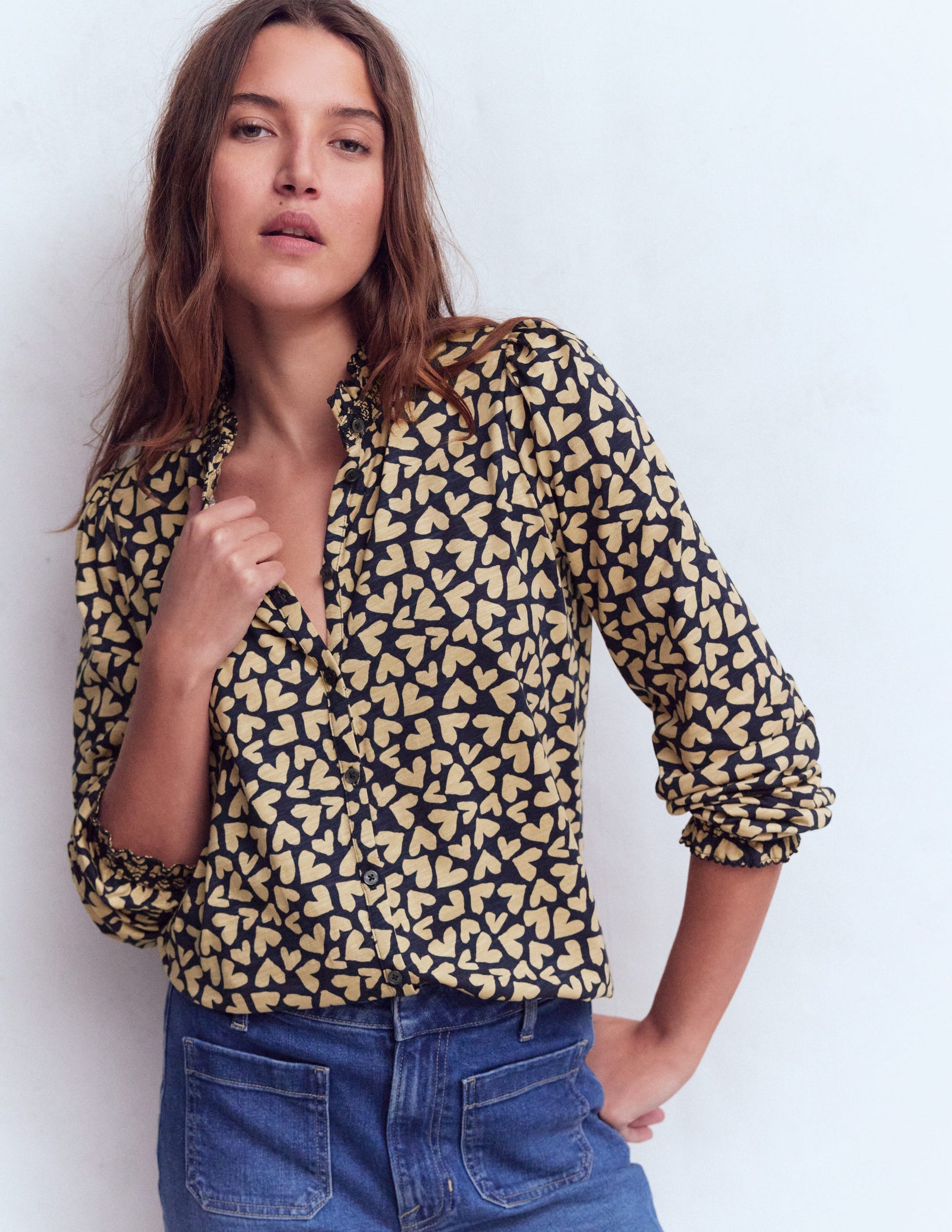 Effie Smocked Detail Shirt-Navy Heart-5