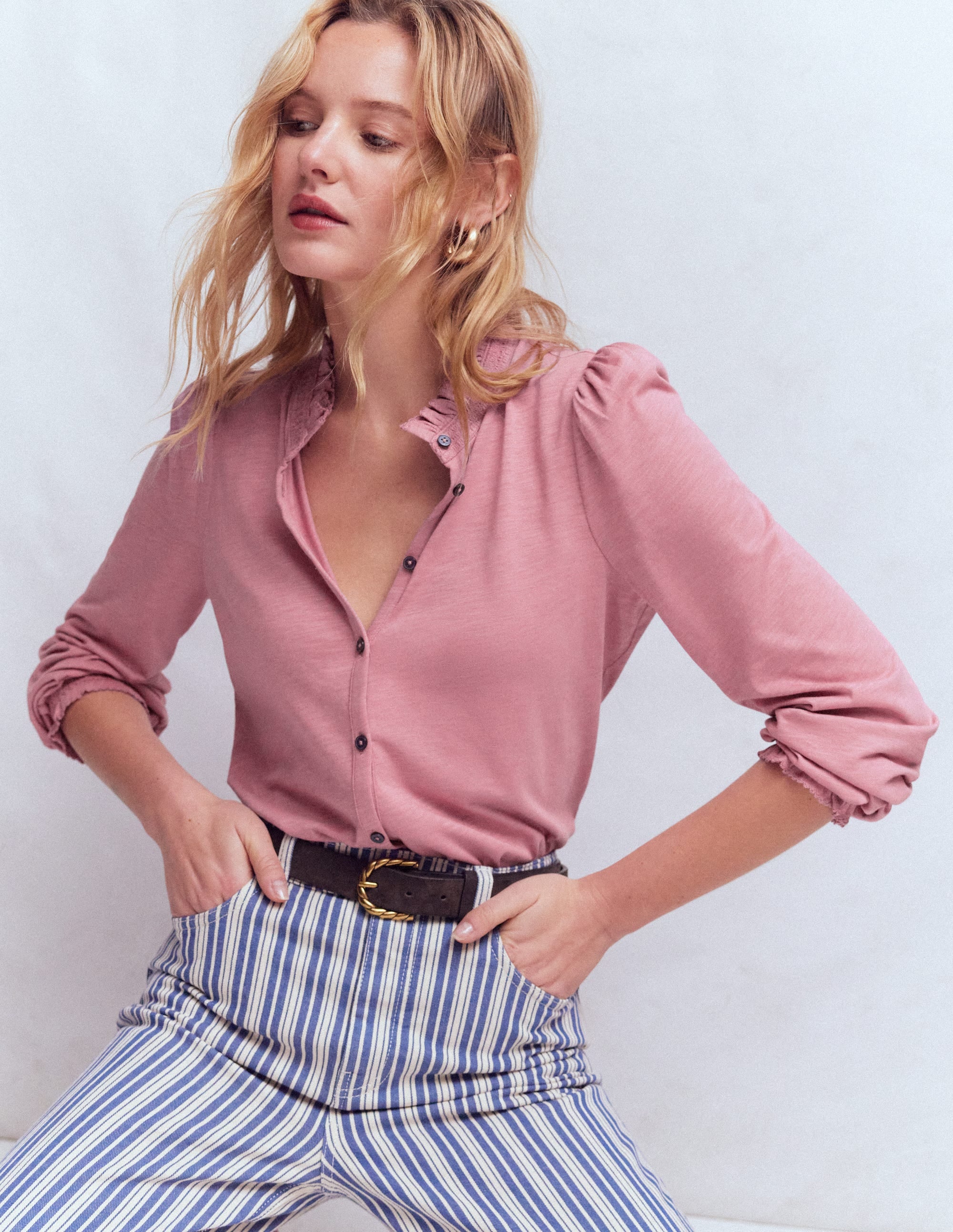 Effie Smocked Detail Shirt-Lilas - Image 1