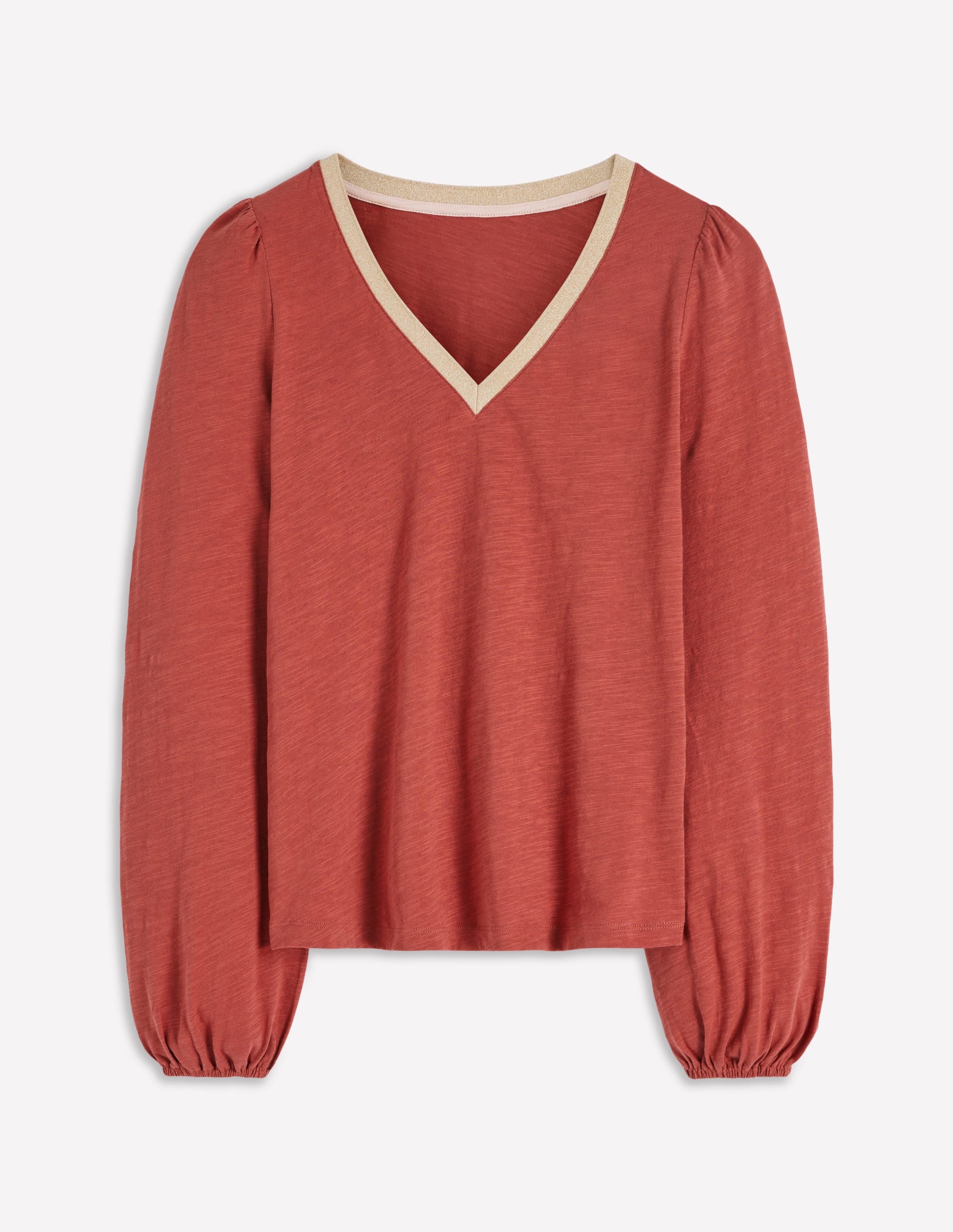 Metallic Trim V-neck Top-Barn Red - Image 5
