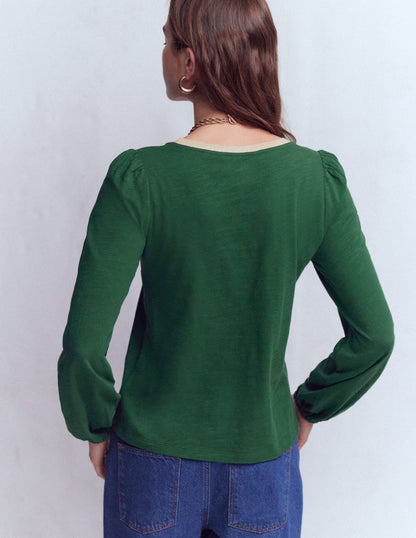 Metallic Trim V-neck Top-Trekking Green-3