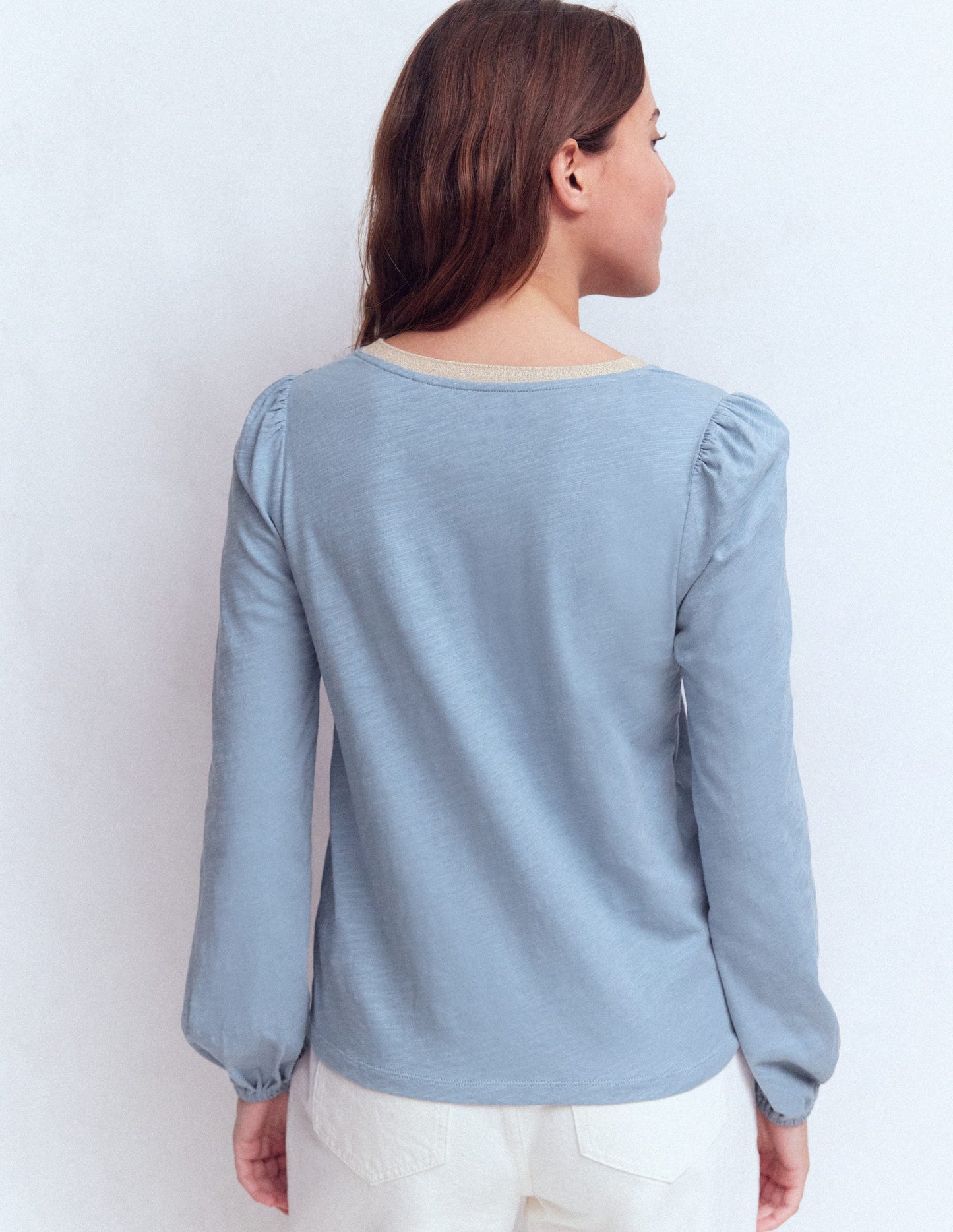 Metallic Trim V-neck Top-French Blue