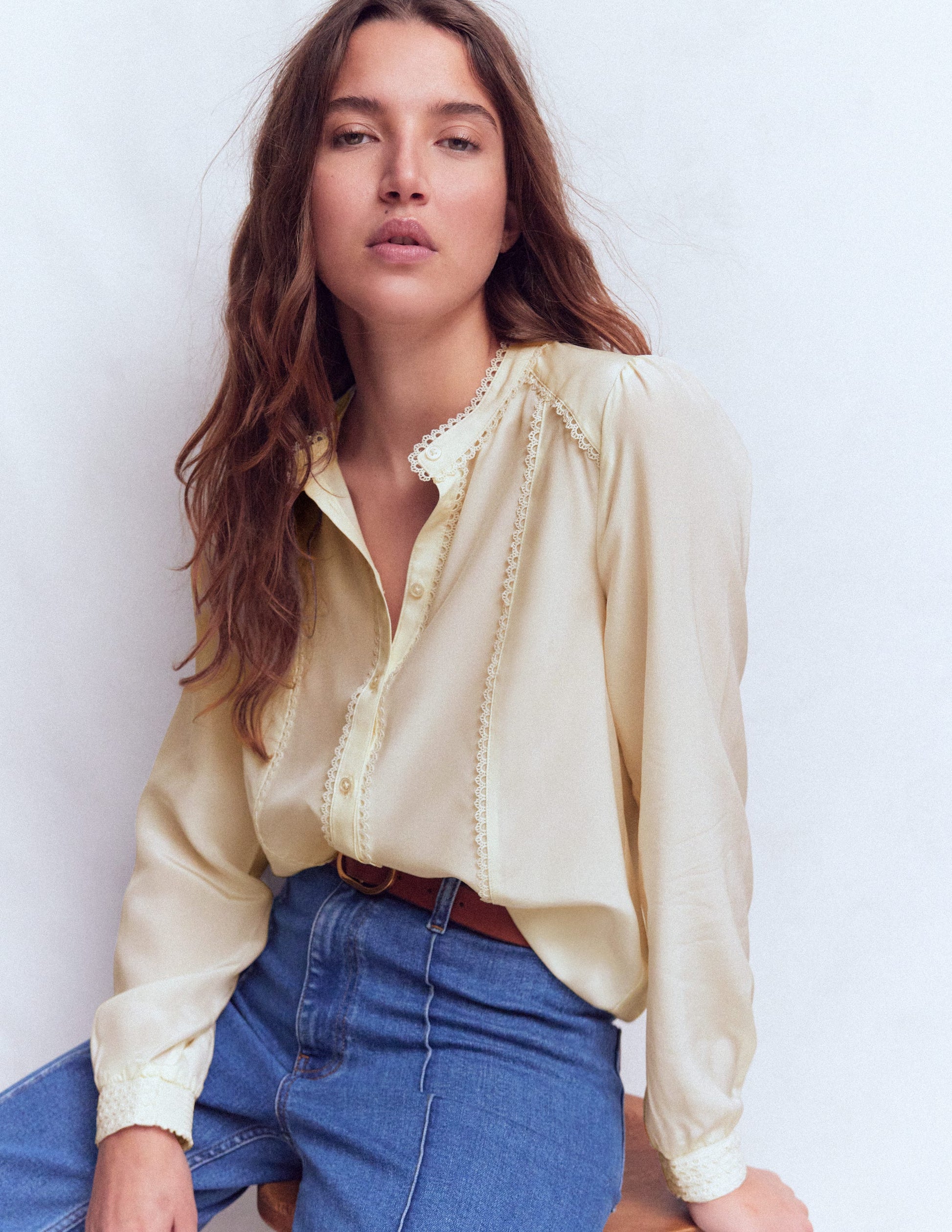 Rhea Trim Detail Silk Top-Ivory-1