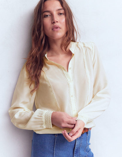 Rhea Trim Detail Silk Top-Ivory-5