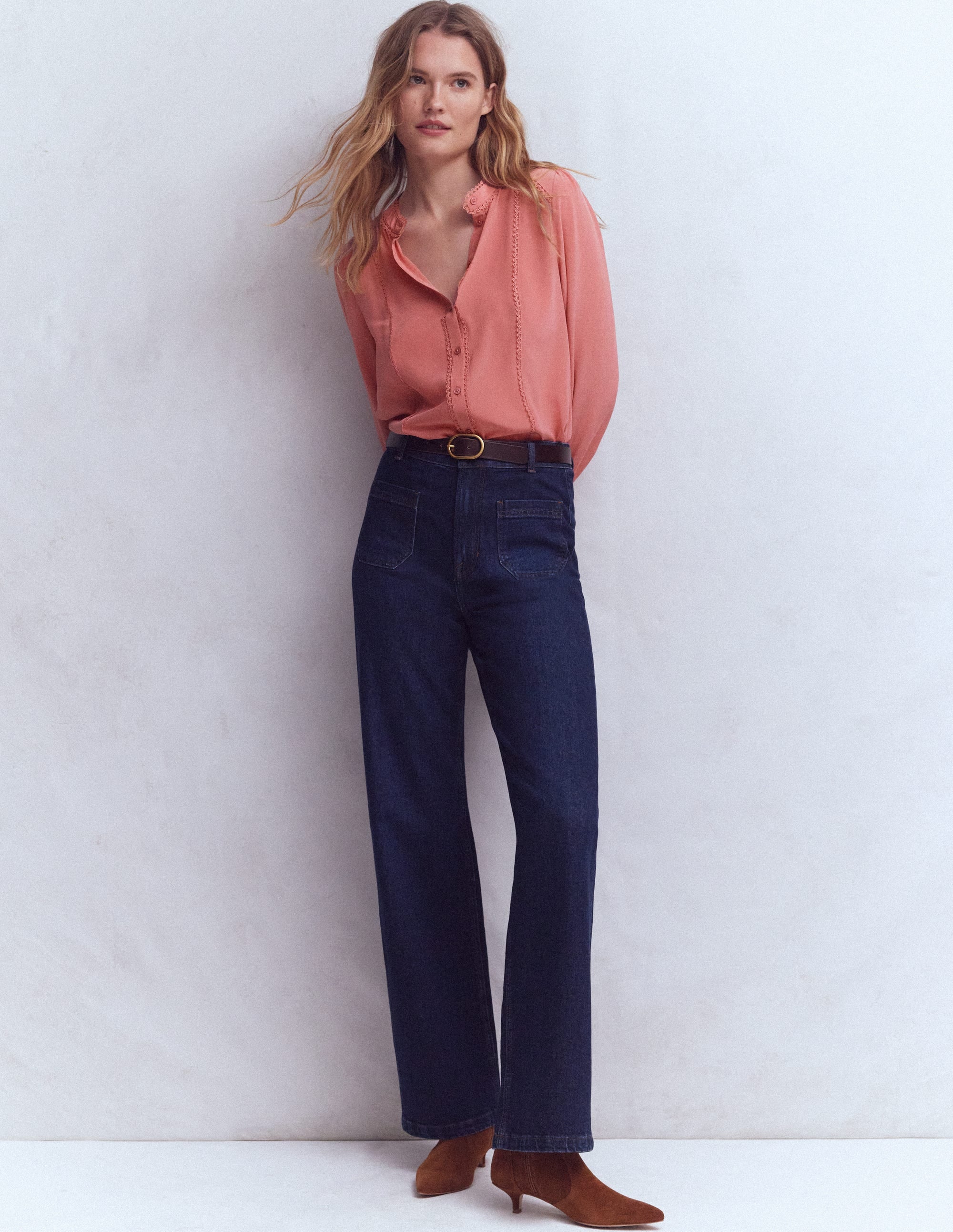 Rhea Trim Detail Silk Top-Vintage Rose | Boden USA