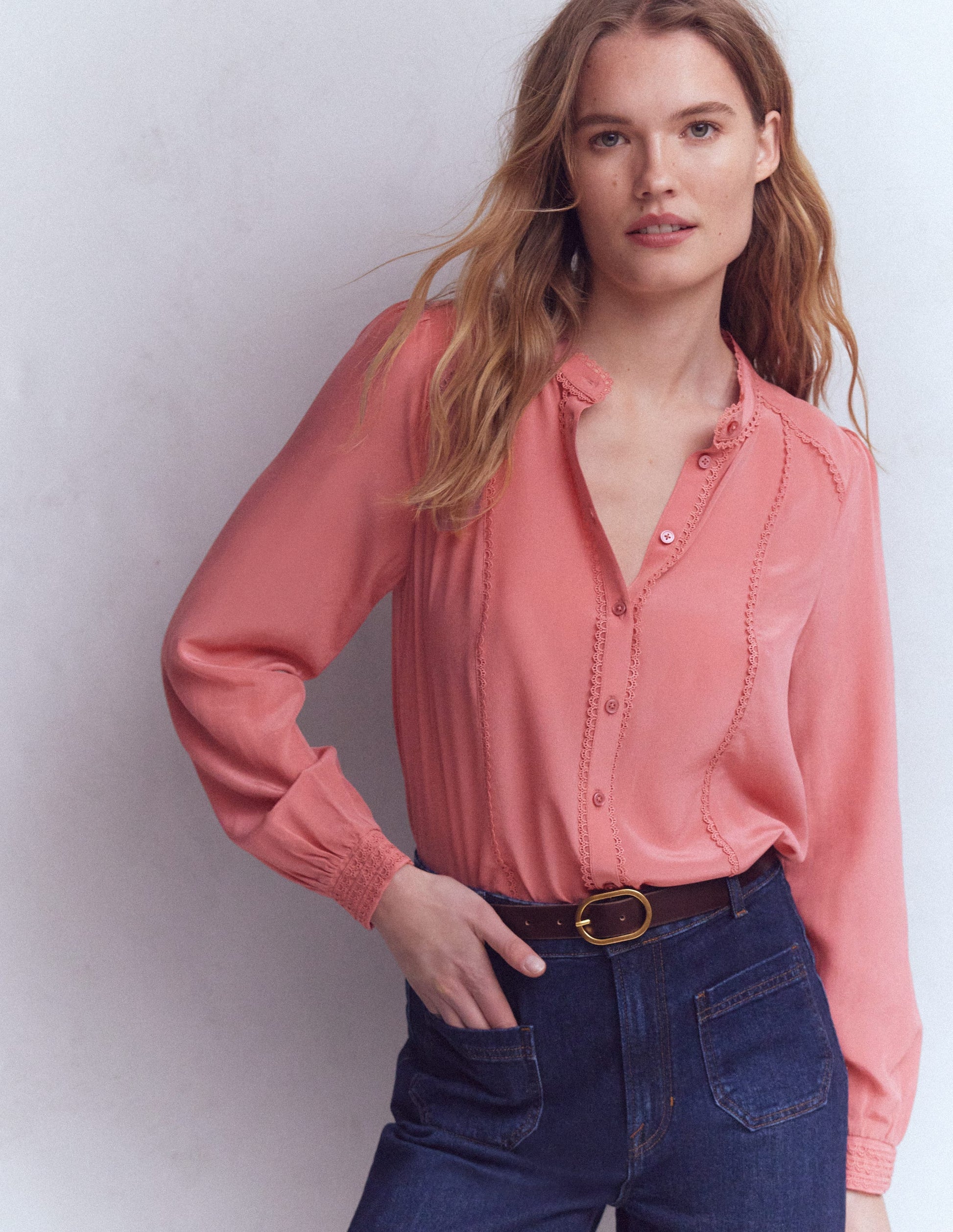 Rhea Trim Detail Silk Top-Vintage Rose-4