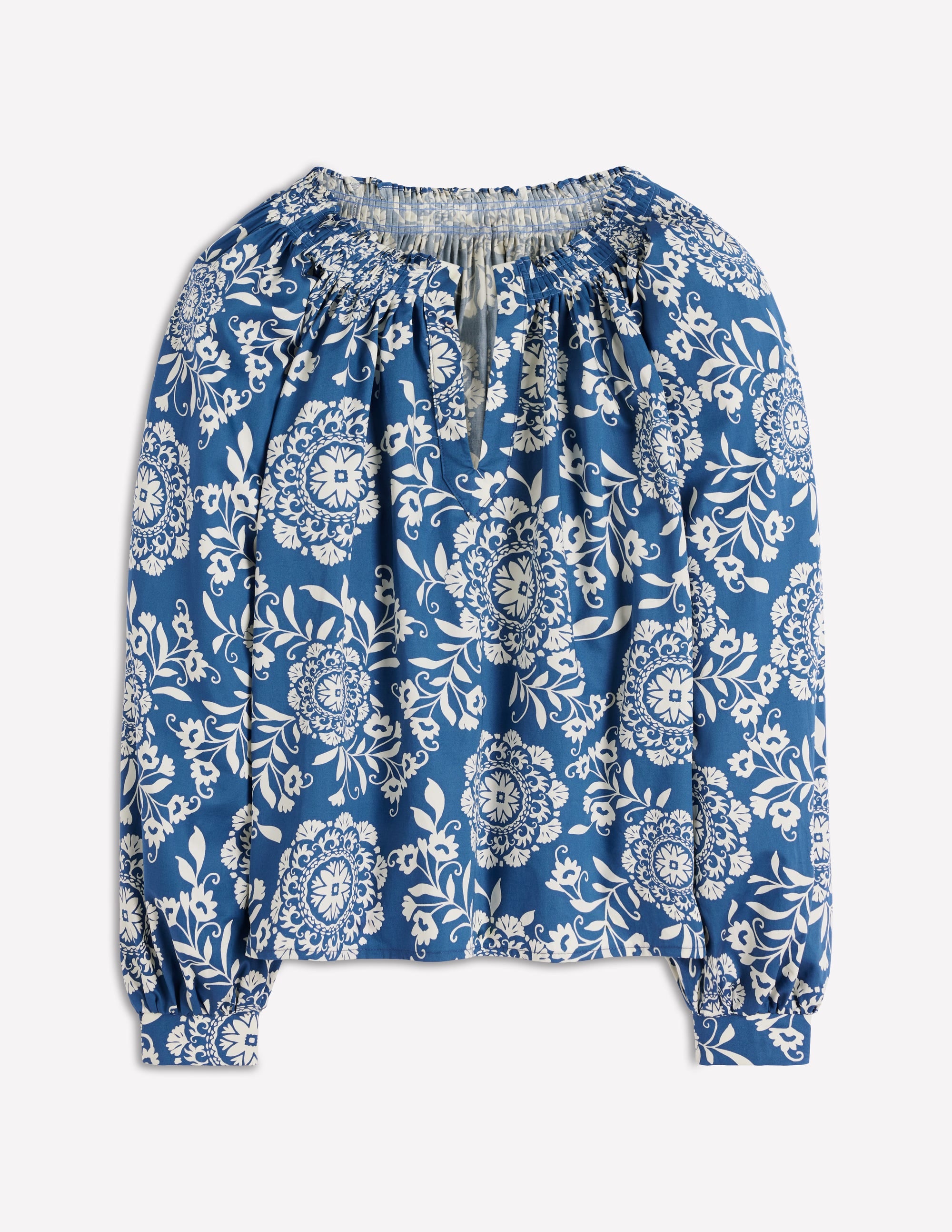 Serena Pleat Neck Top-Blue, Decorative Blossom - Image 6