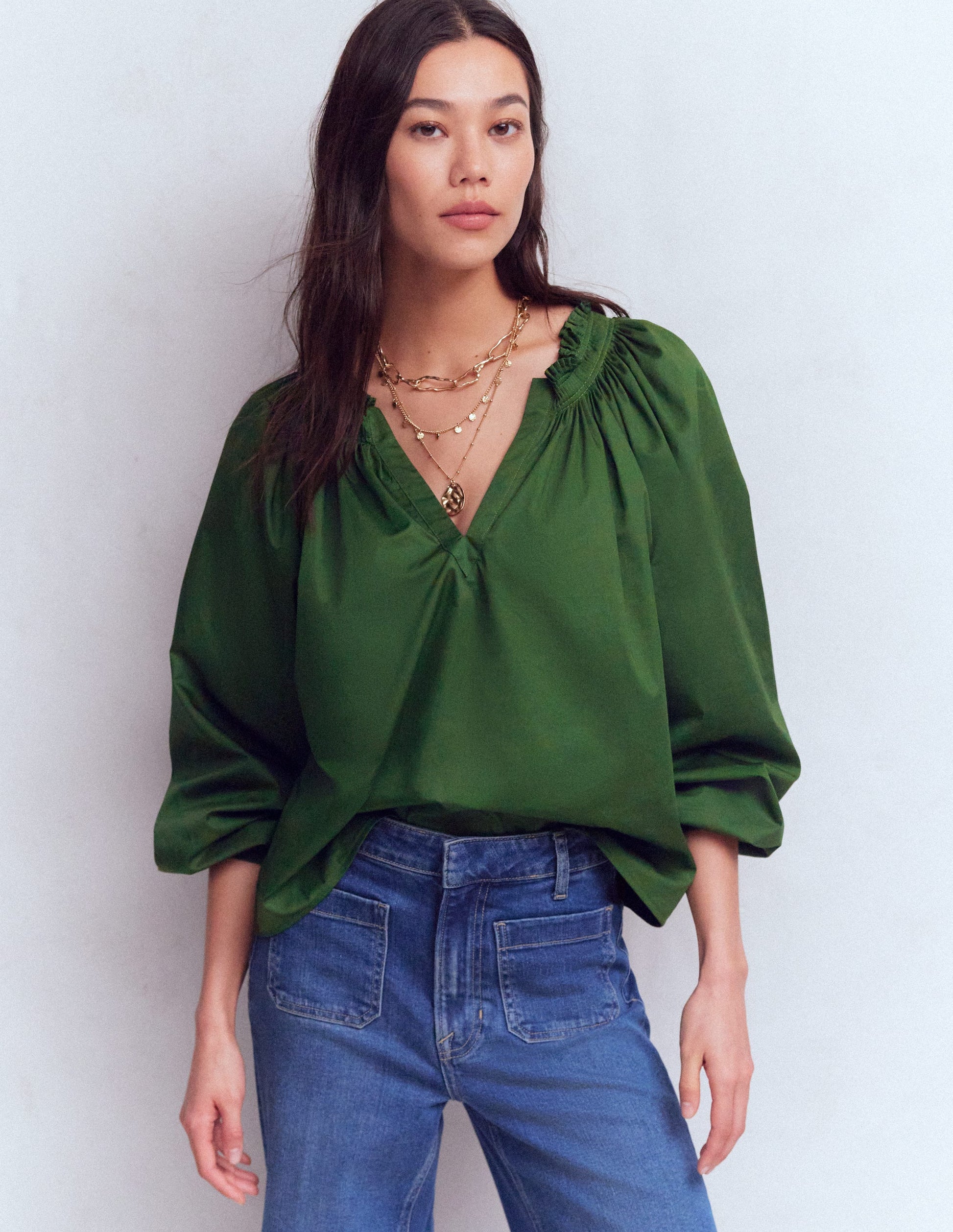 Serena Pleat Neck Top-Green Fir-1