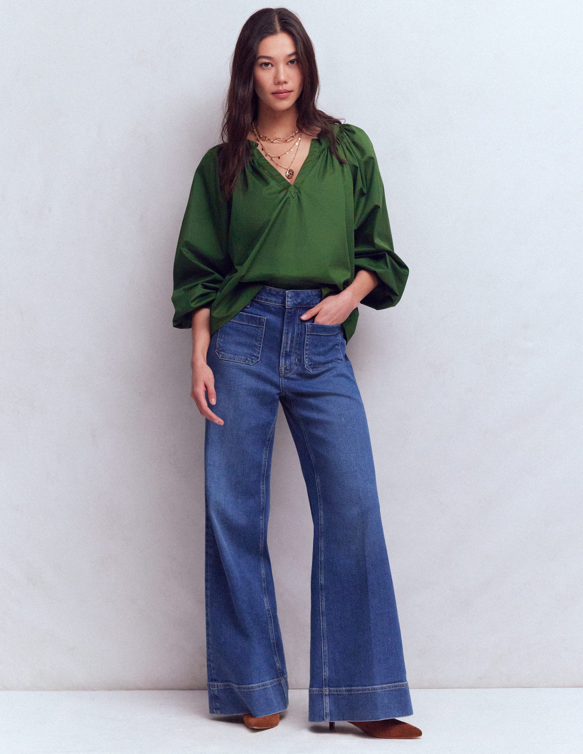 Serena Pleat Neck Top-Green Fir-4