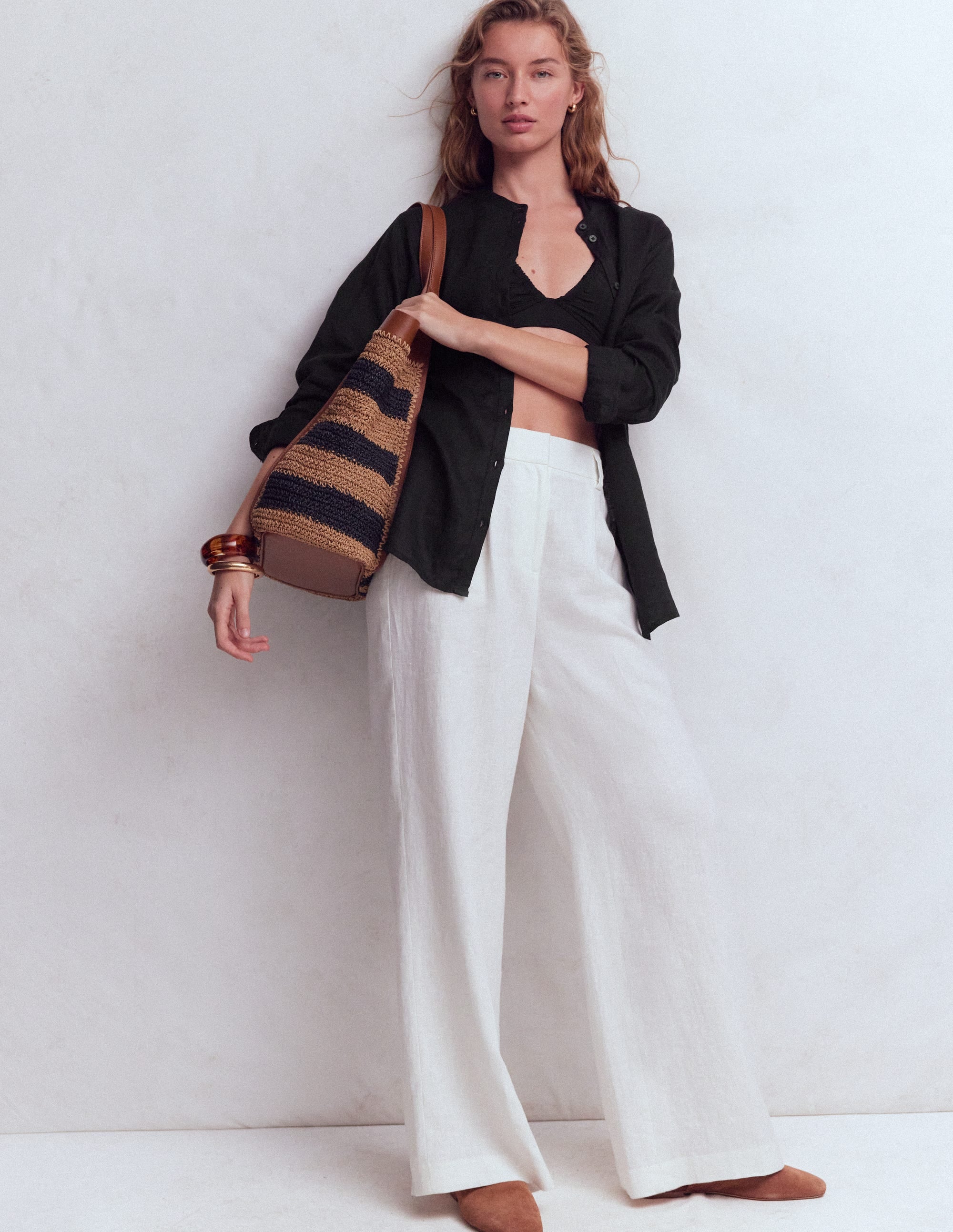 Longline Linen Shirt-Black - Image 1