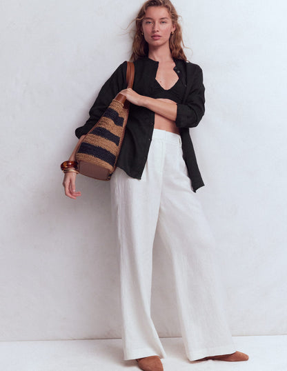 Longline Linen Shirt-Black-1