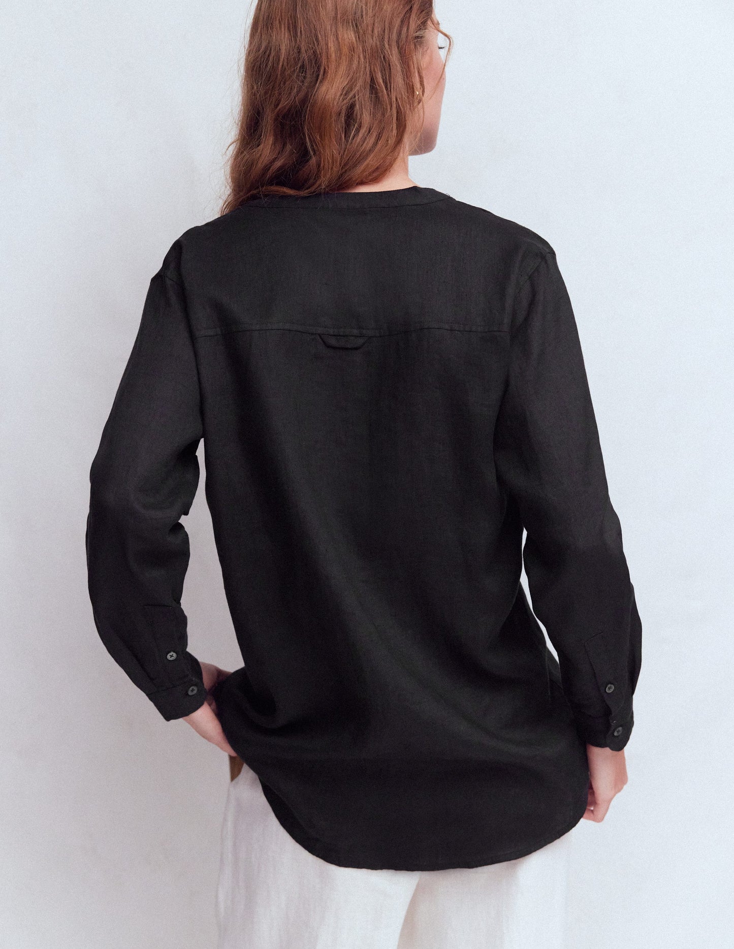 Longline Linen Shirt-Black