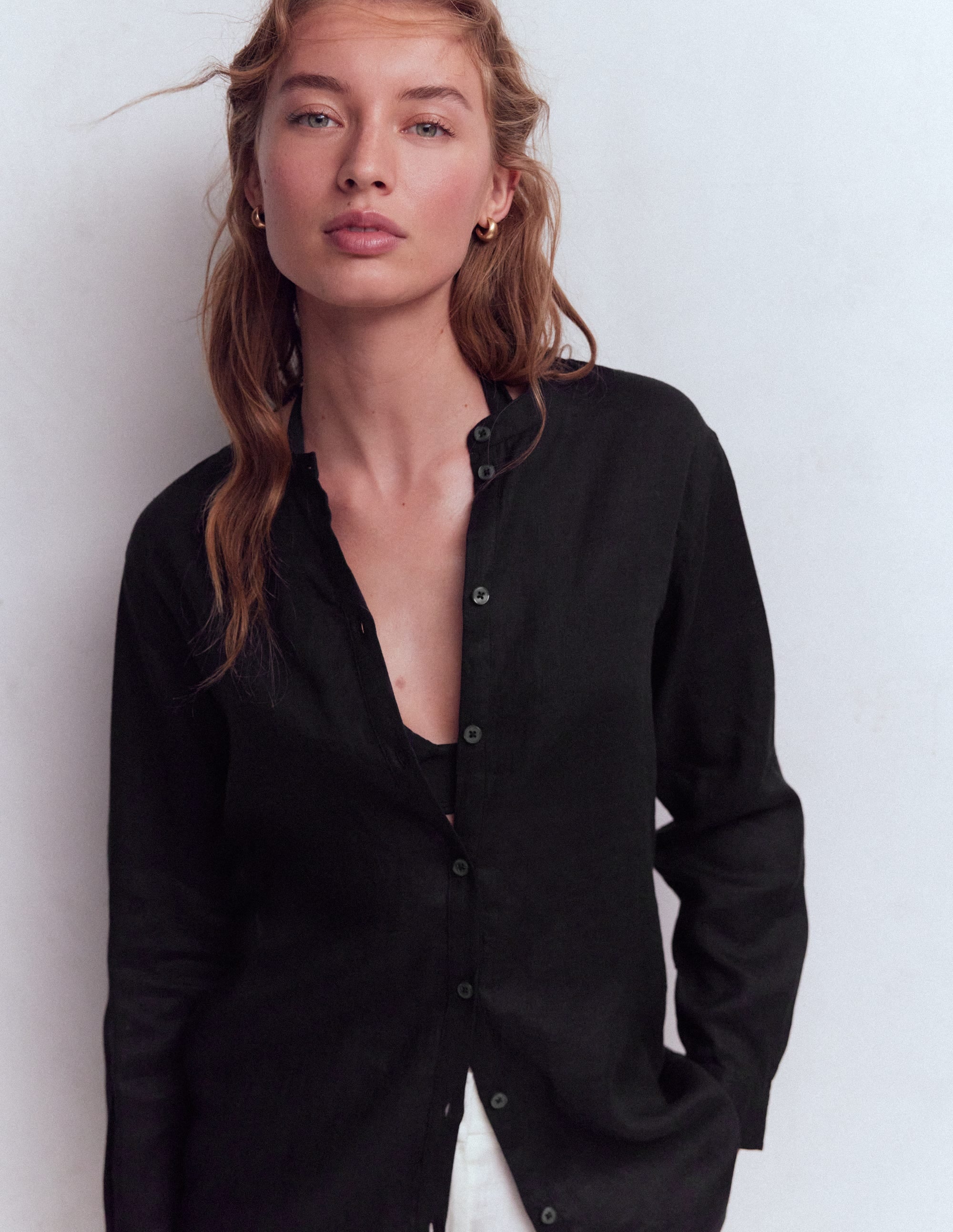 Longline Linen Shirt-Black - Image 4