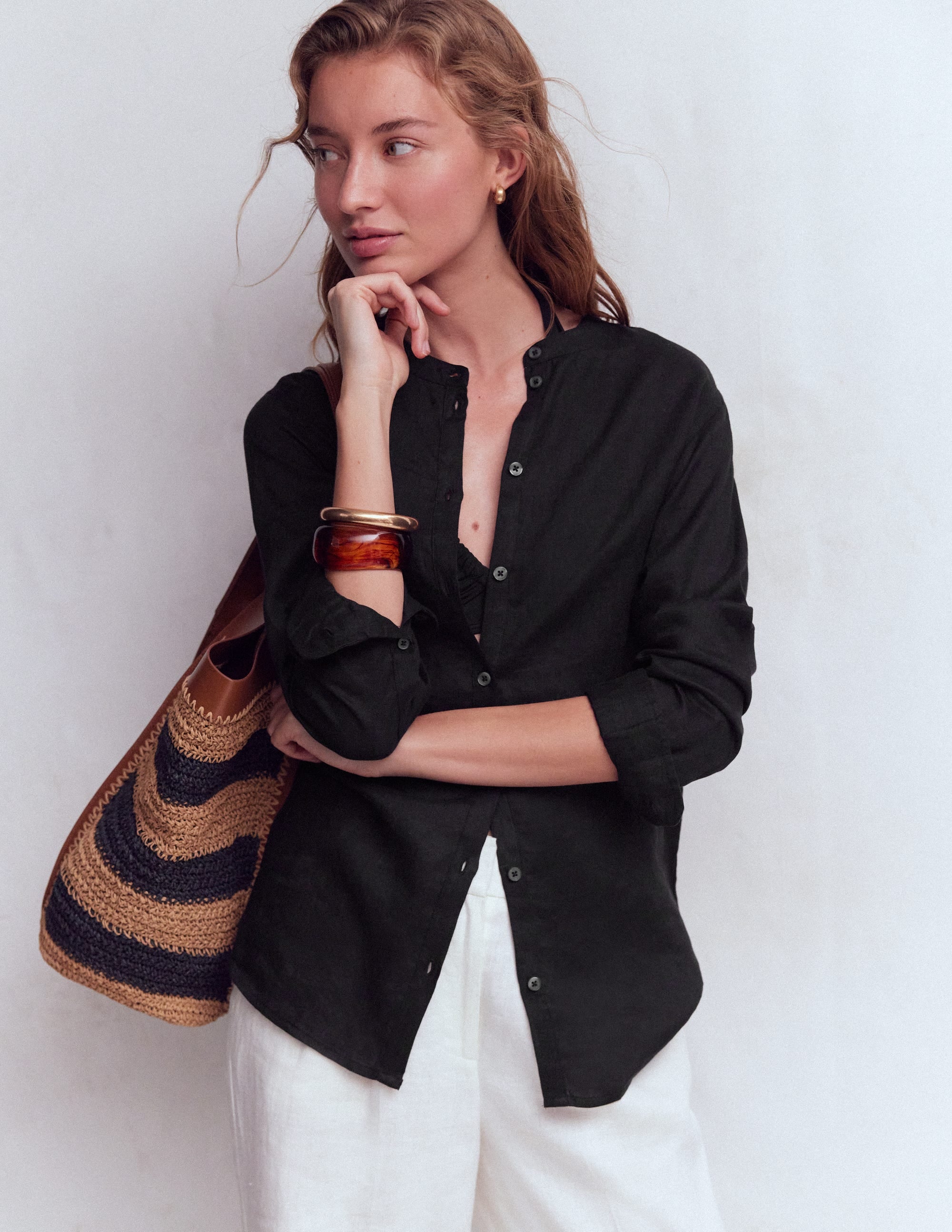 Longline Linen Shirt-Black - Image 5