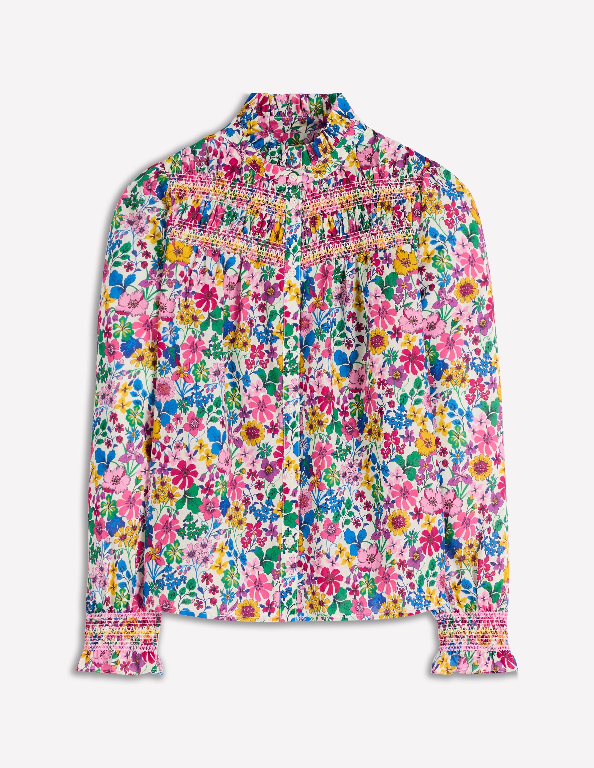 Esme Smocked Detail Frill Top - Multi, Blossoming Garden | Boden USA