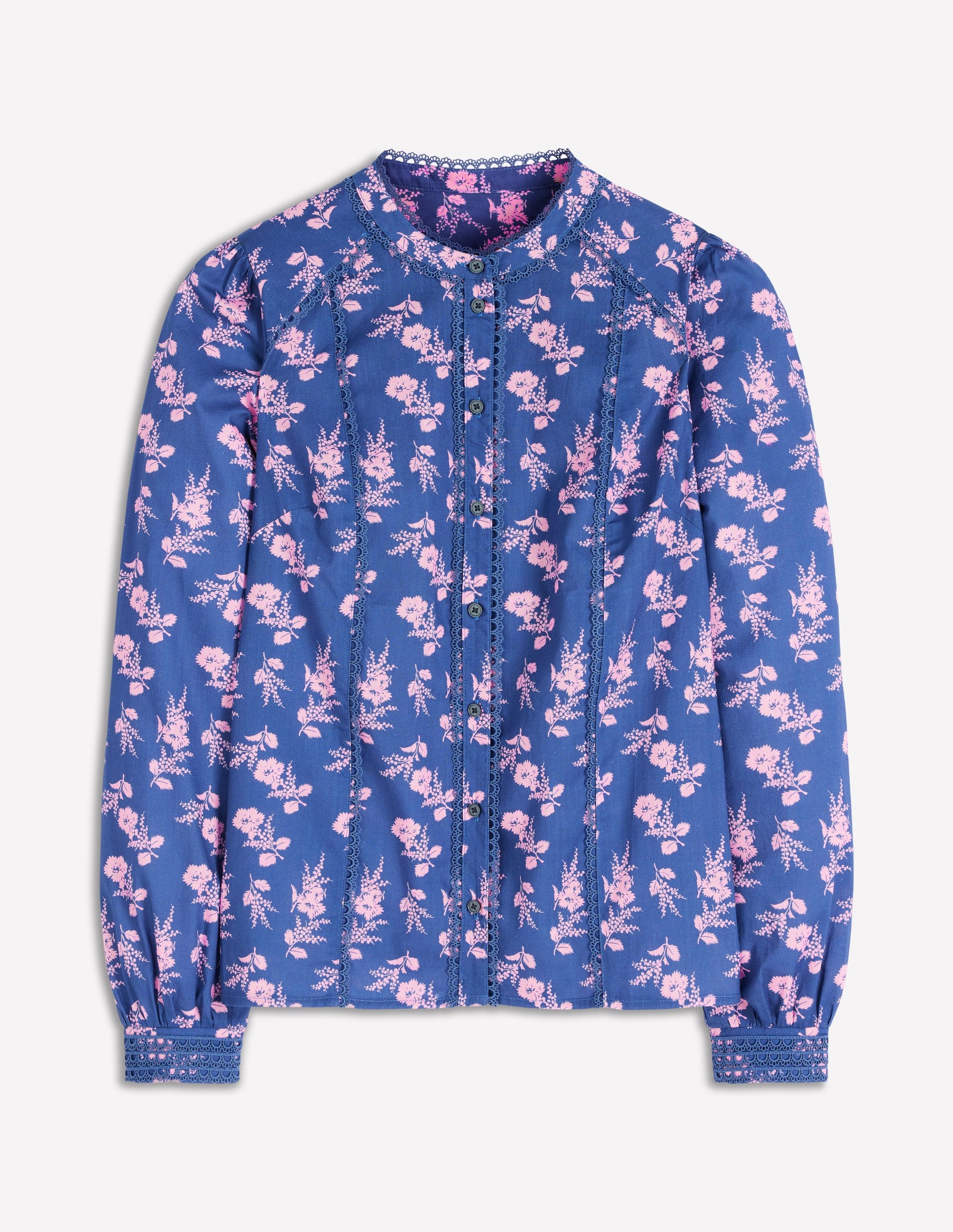 Rhea Trim Detail Cotton Top-Blue, Blossomy Sprig-5