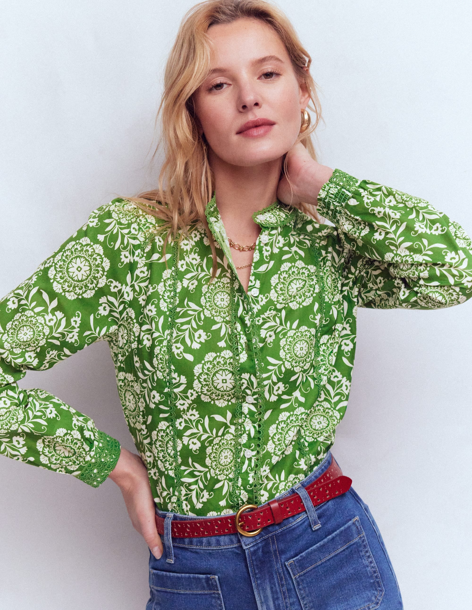 Rhea Trim  Insert Cotton Top-Green, Decorative Blossom - Image 4